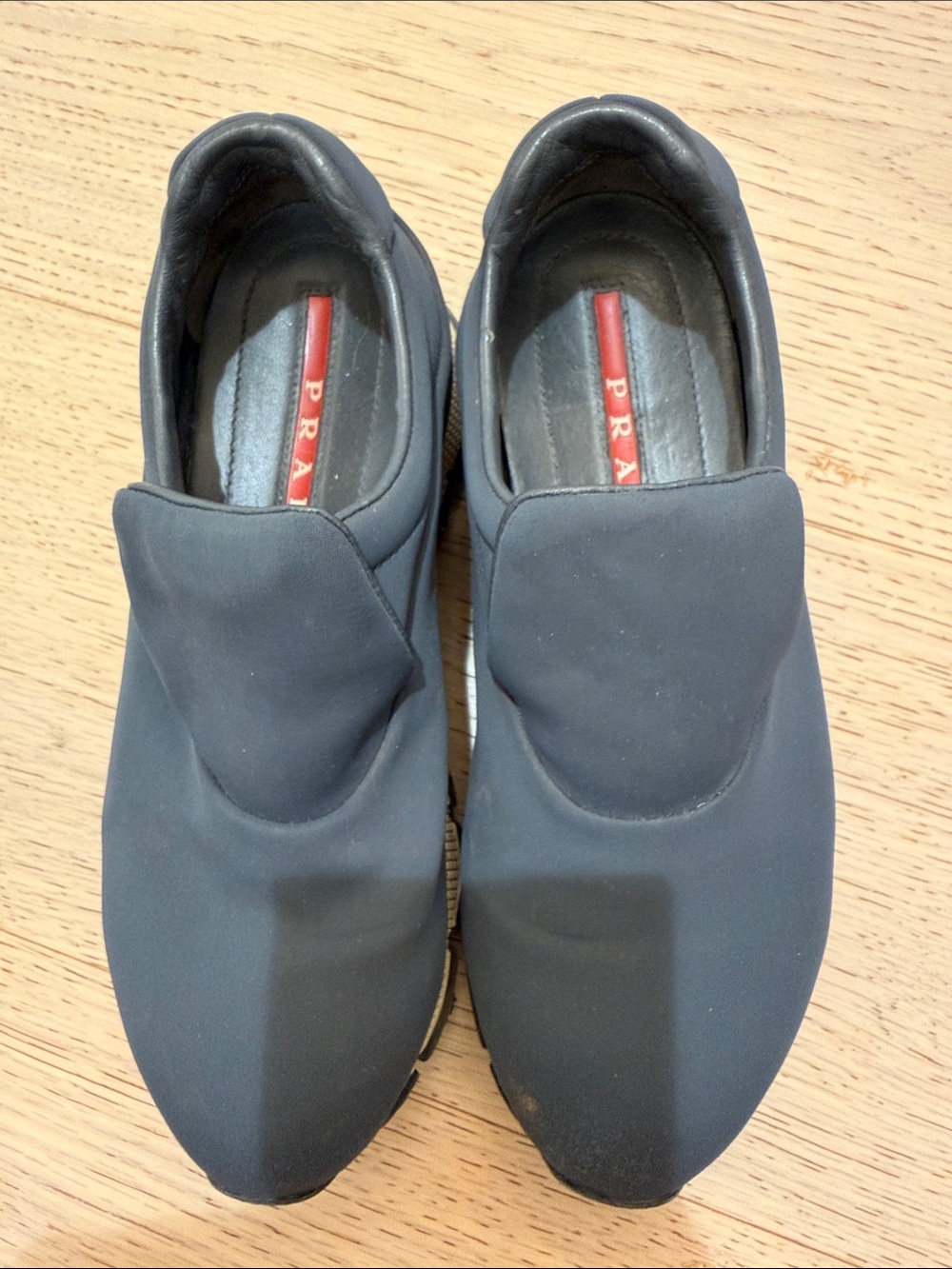 Prada women’s Slip-On Loafers - dusty blue with Red Accent